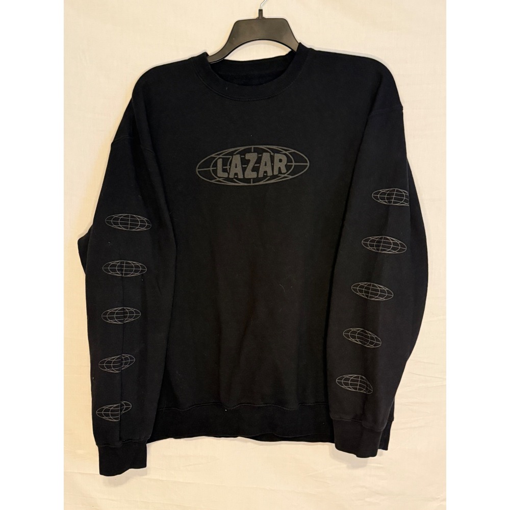 Lazar Beam Lazar Logo Black Crewneck Sweatshirt Unisex 2XL Globe Sleeve Graphic - Picture 3 of 5